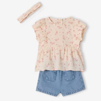 Set of blouse and shorts for baby girls ecru