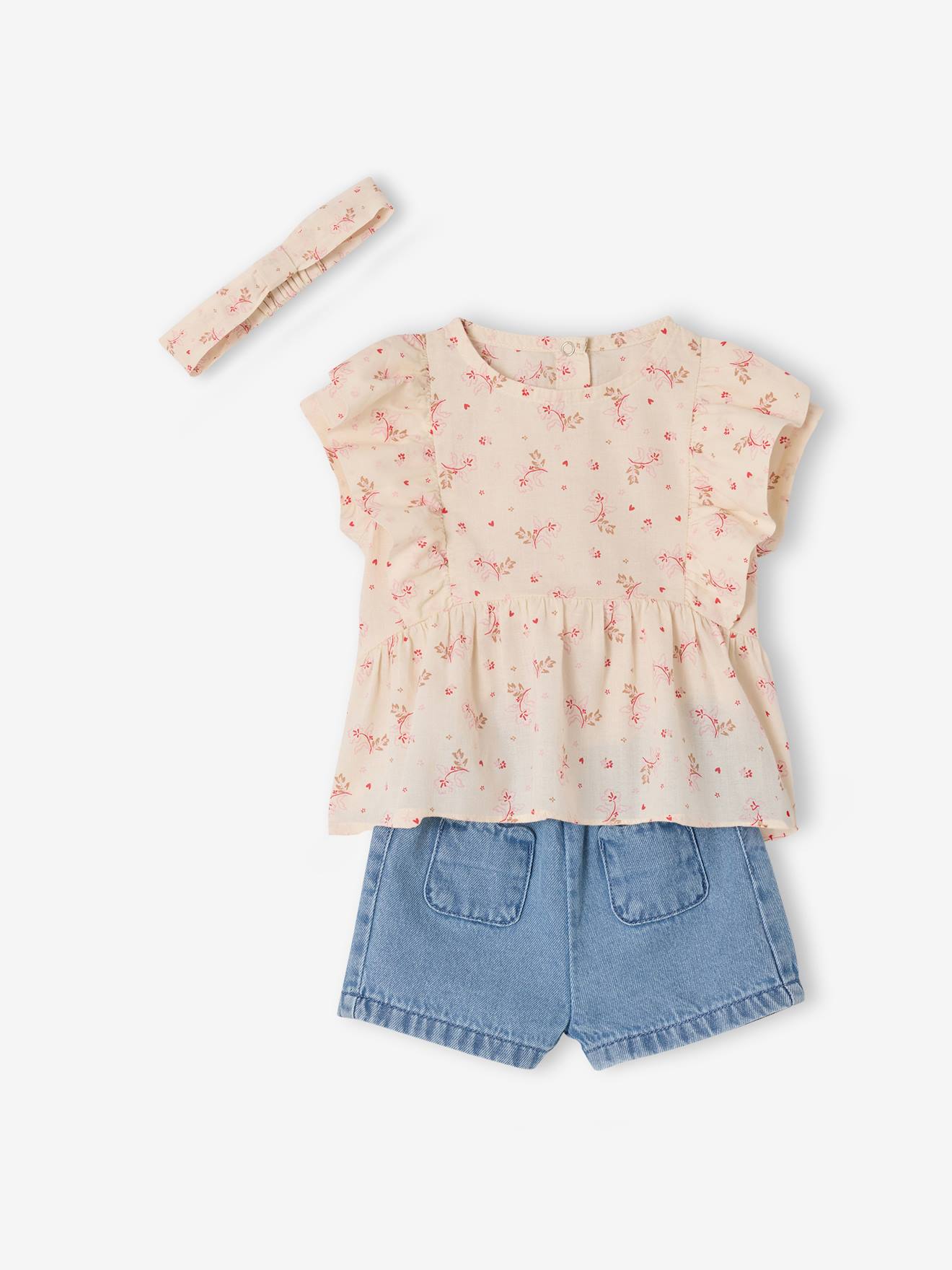 Set of blouse and shorts for baby girls ecru