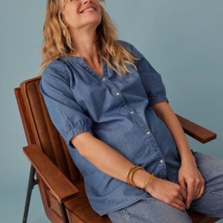 Short Sleeve Blouse for Pregnancy in Lightweight Denim by ENVIE DE FRAISE double stone