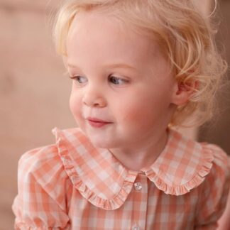 Short Sleeve Gingham Blouse for Babies chequered pink