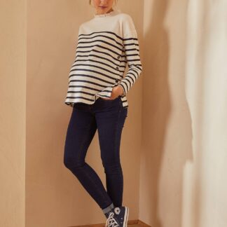 Skinny Leg Maternity Jeans with Seamless Belly-Wrap dark blue