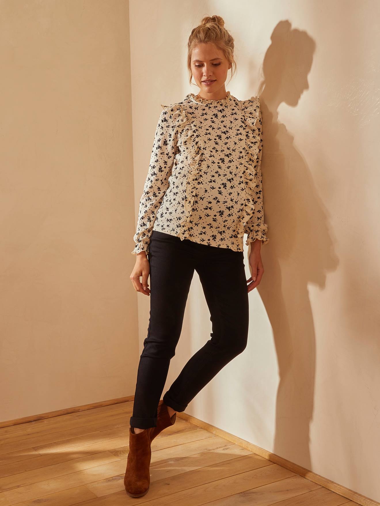 Slim Leg Maternity Jeans with Seamless Belly-Wrap grey anthracite