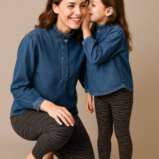Smock-Style Denim Blouse for Girls, Family Capsule Collection double stone