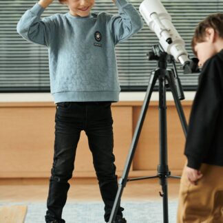 Straight Cut Denim-Effect Fleece Trousers, for Boys black dark solid