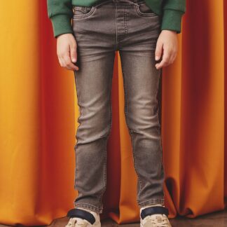 Straight Cut Denim-Effect Fleece Trousers, for Boys grey denim