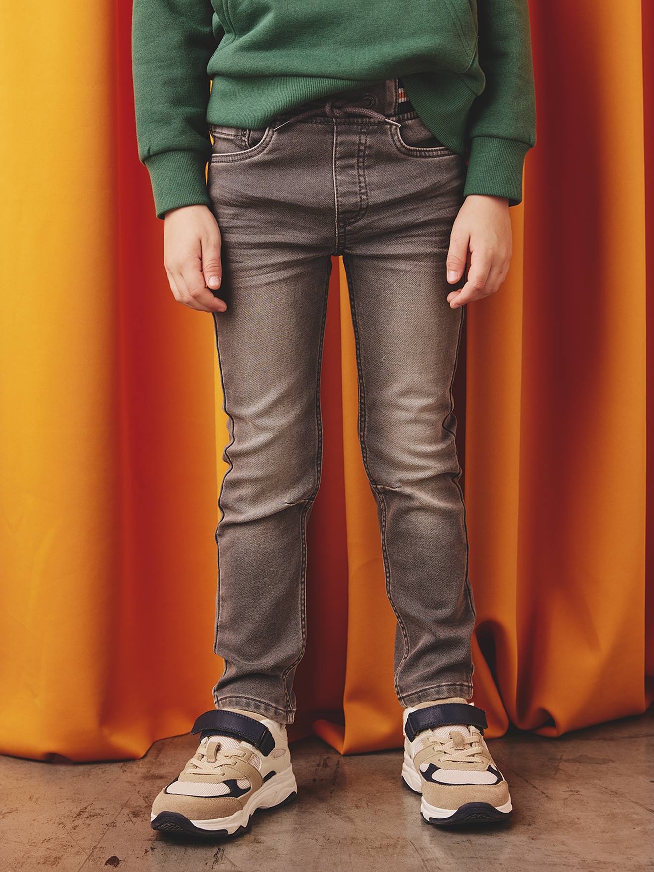 Straight Cut Denim-Effect Fleece Trousers, for Boys grey denim
