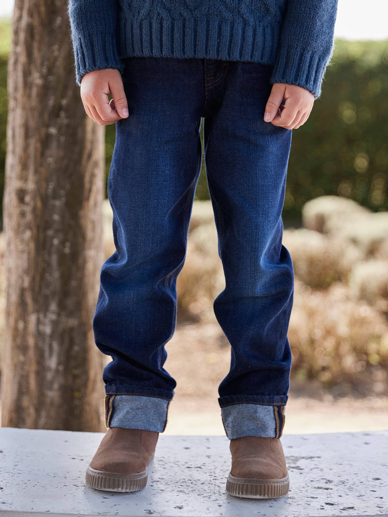 Straight Leg Jeans with Turn-Ups for Boys brut denim