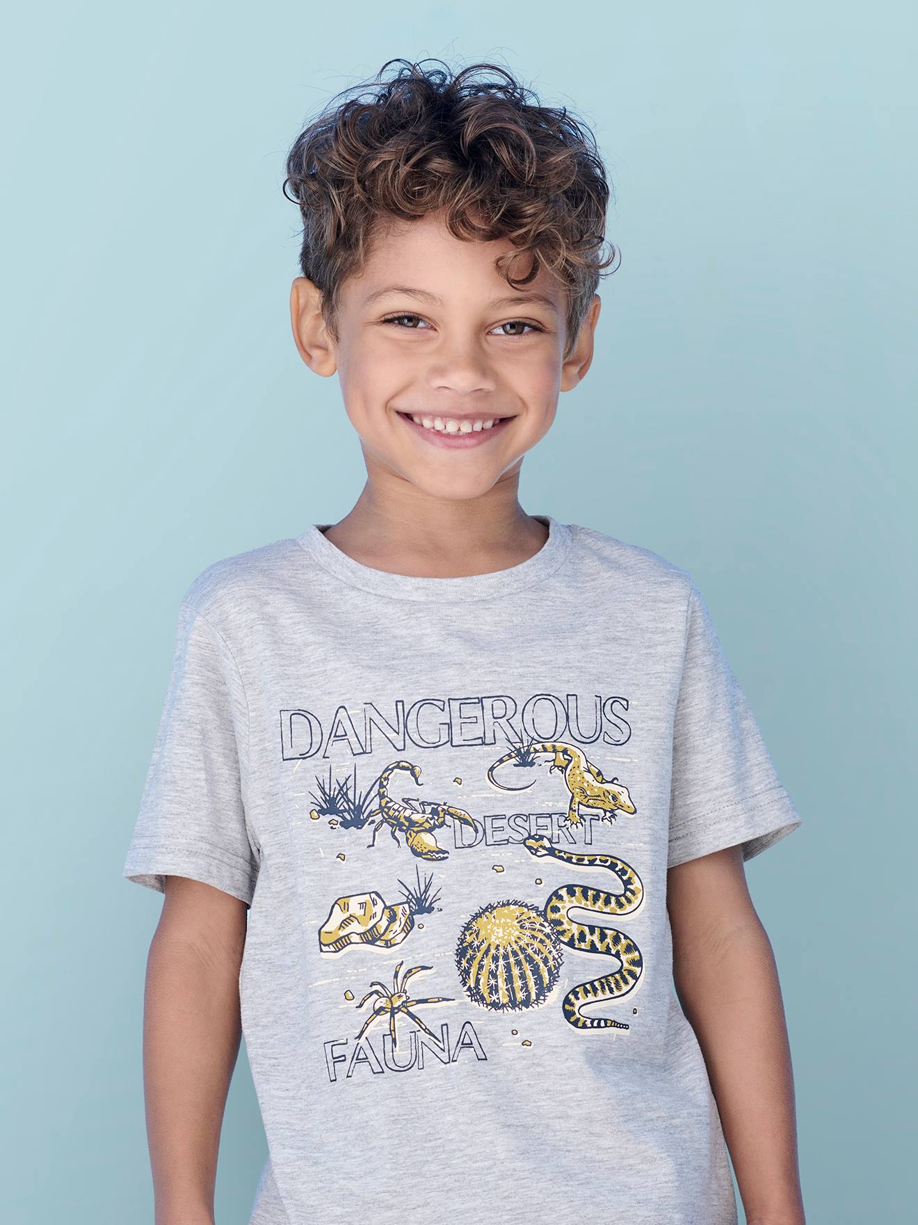 T-Shirt with Animal Motifs for Boys marl grey