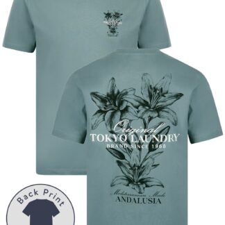 T-Shirts Talmai Vintage Retro Reverse Graphic Print Cotton Jersey T-Shirt in Cool Grey / S - Tokyo Laundry