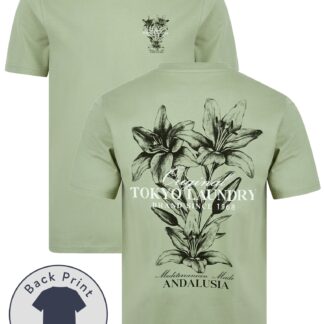 T-Shirts Talmai Vintage Retro Reverse Graphic Print Cotton Jersey T-Shirt in Seagrass / S - Tokyo Laundry