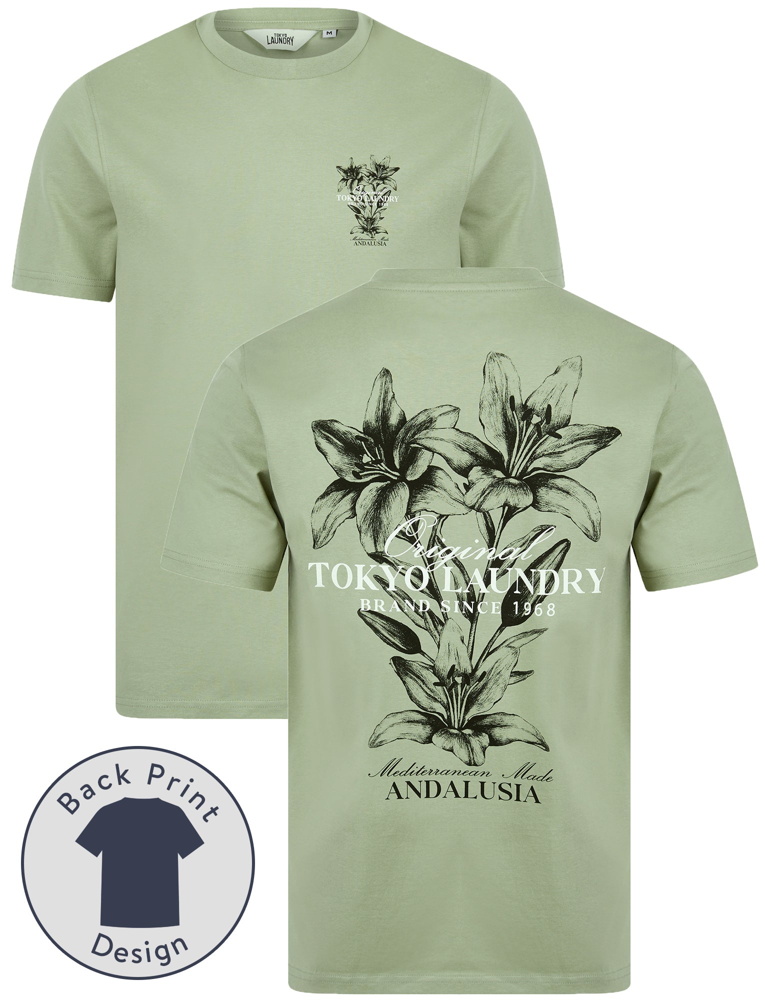T-Shirts Talmai Vintage Retro Reverse Graphic Print Cotton Jersey T-Shirt in Seagrass / S - Tokyo Laundry