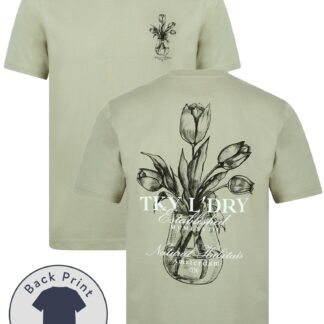 T-Shirts Tassos Vintage Retro Reverse Graphic Print Cotton Jersey T-Shirt in Seagrass / S - Tokyo Laundry