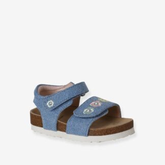 Textile baby sandals with hook and loop straps denim blue