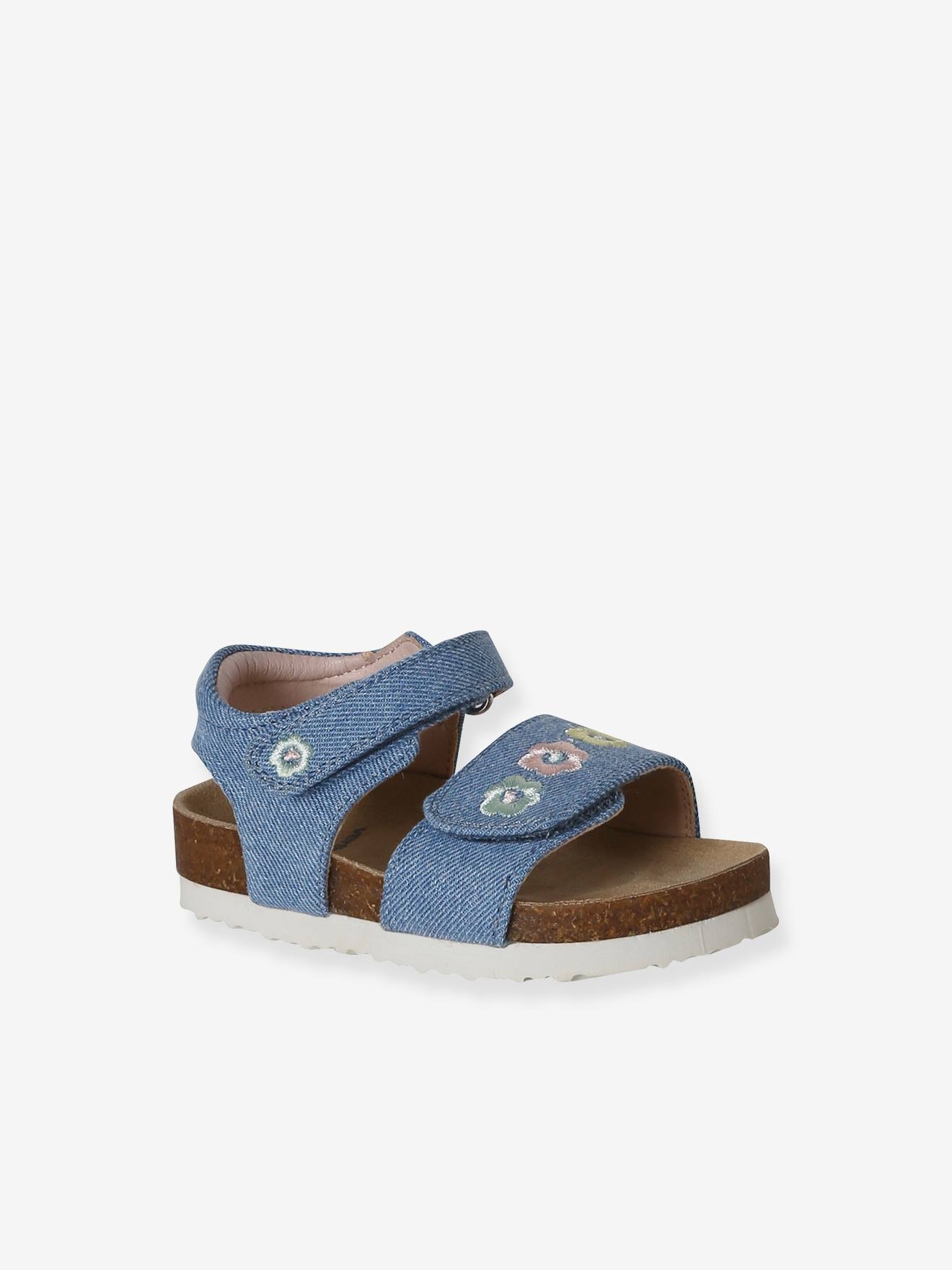 Textile baby sandals with hook and loop straps denim blue