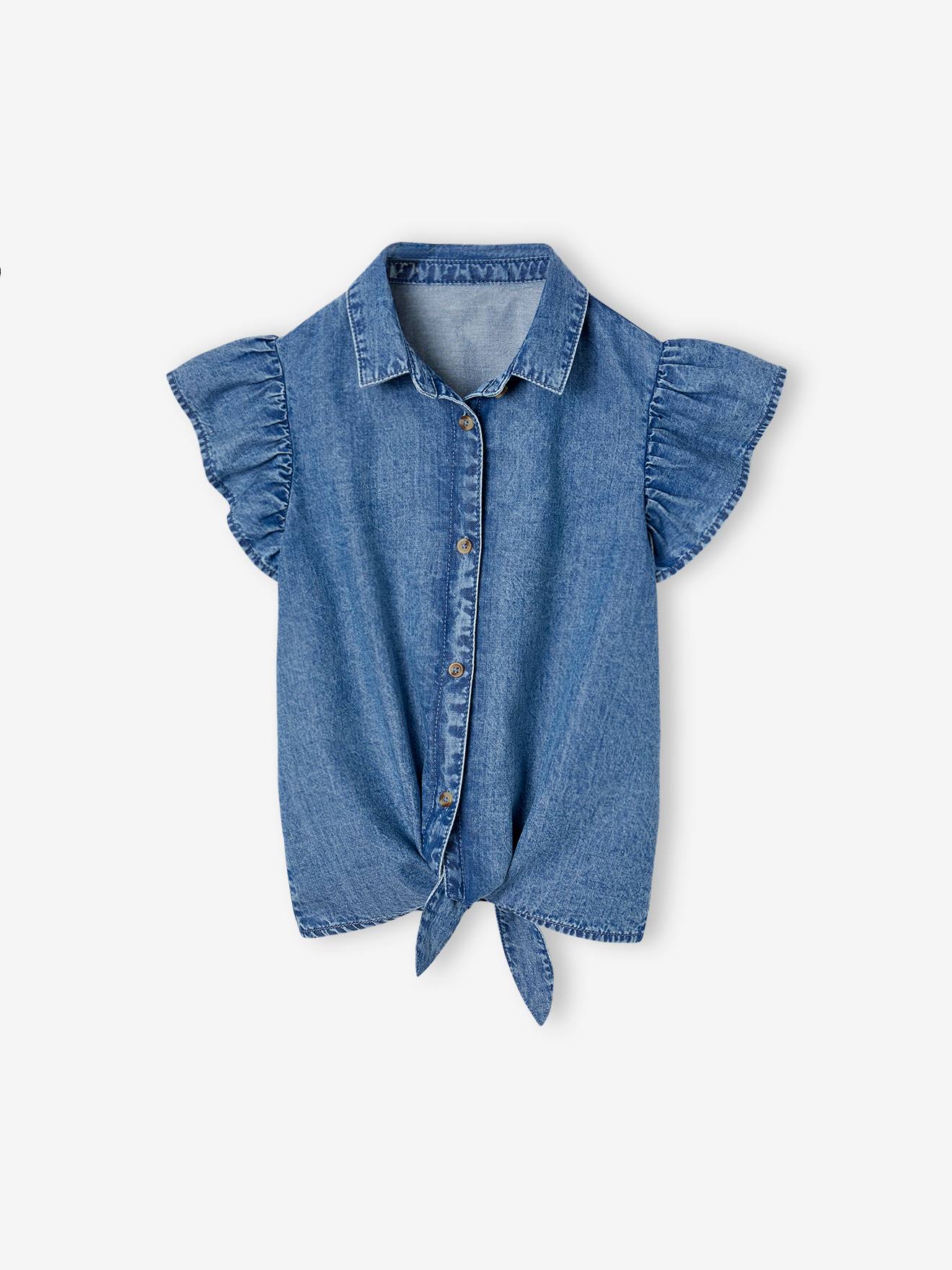 Tie-Front Denim Blouse for Girls medium blue