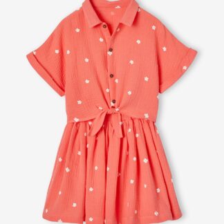 Tie-front blouse and skirt set for girls coral