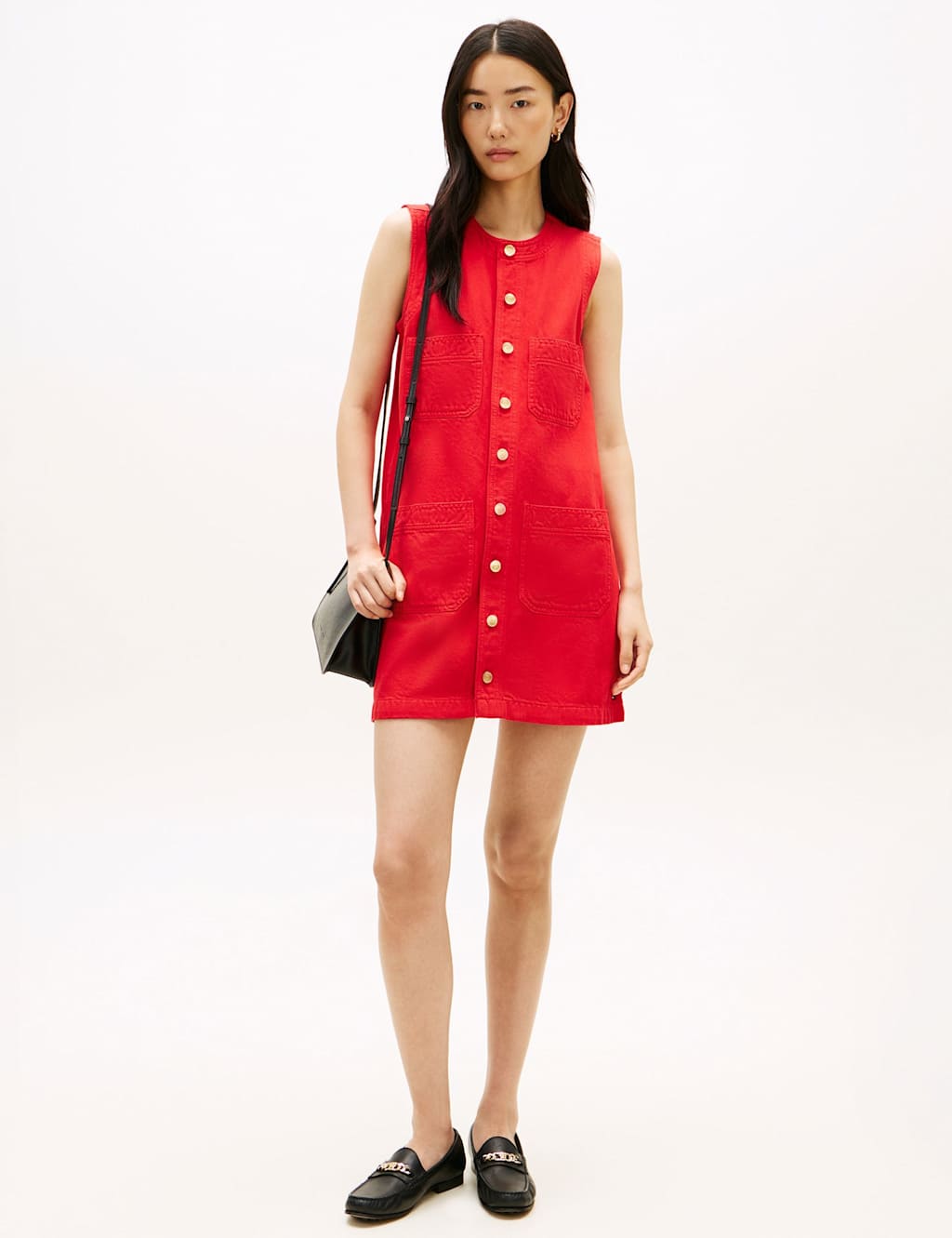 Tommy Hilfiger Denim Button Through Mini Shift Dress Red