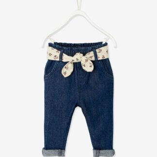 Trousers with Fabric Belt for Babies dark blue