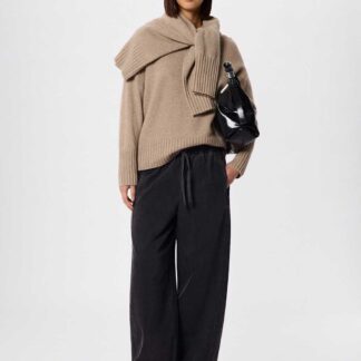 Whistles Cotton Blend Barrel Leg Trousers Black