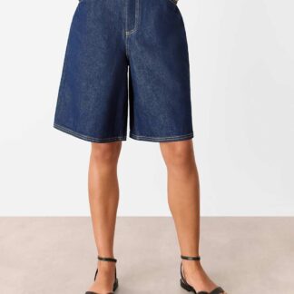 Whistles Denim High Waisted Knee Length Shorts Dark Blue Denim