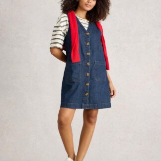 White Stuff Denim Button Front Mini Pinafore Dress Denim