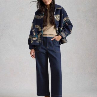 White Stuff Mid Rise Wide Leg Cropped Jeans Dark Blue Denim
