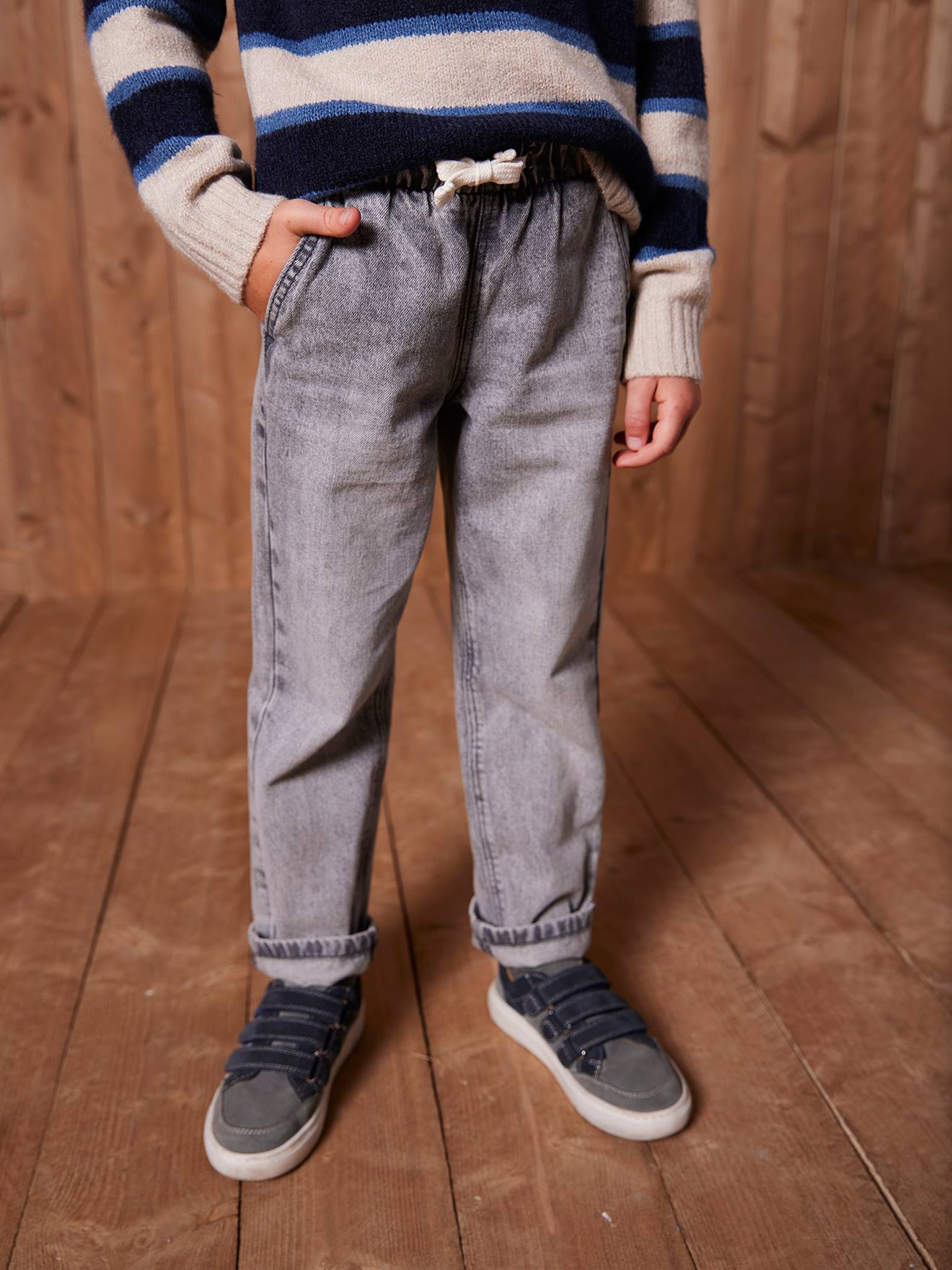 Wide Easy to Slip On Jeans for Boys grey