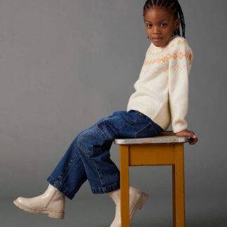 Wide Leg Cargo Jeans for Girls deep blue