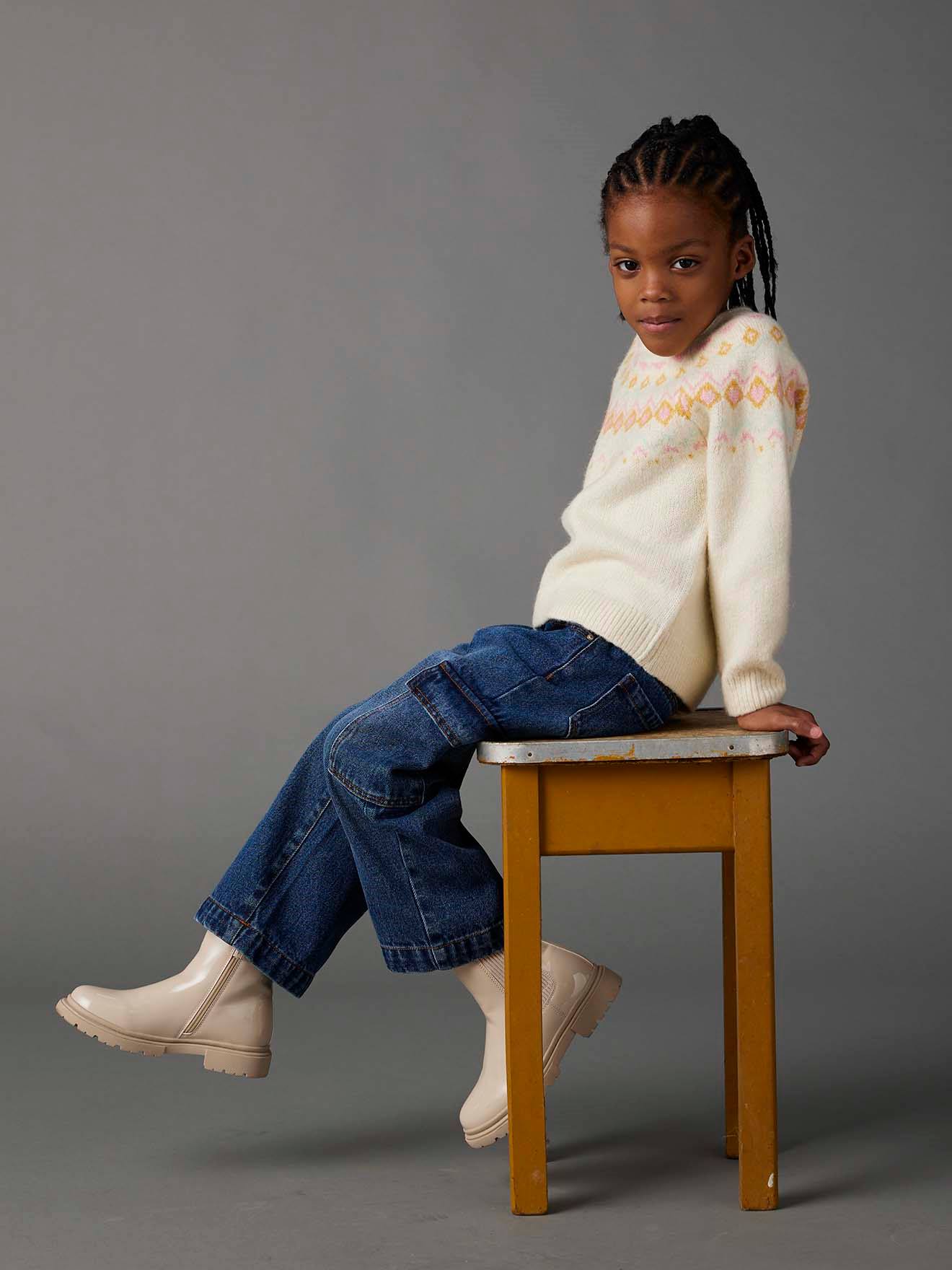 Wide Leg Cargo Jeans for Girls deep blue