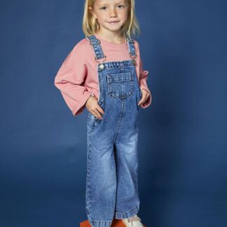 Wide-Leg Denim Dungarees for Girls stone
