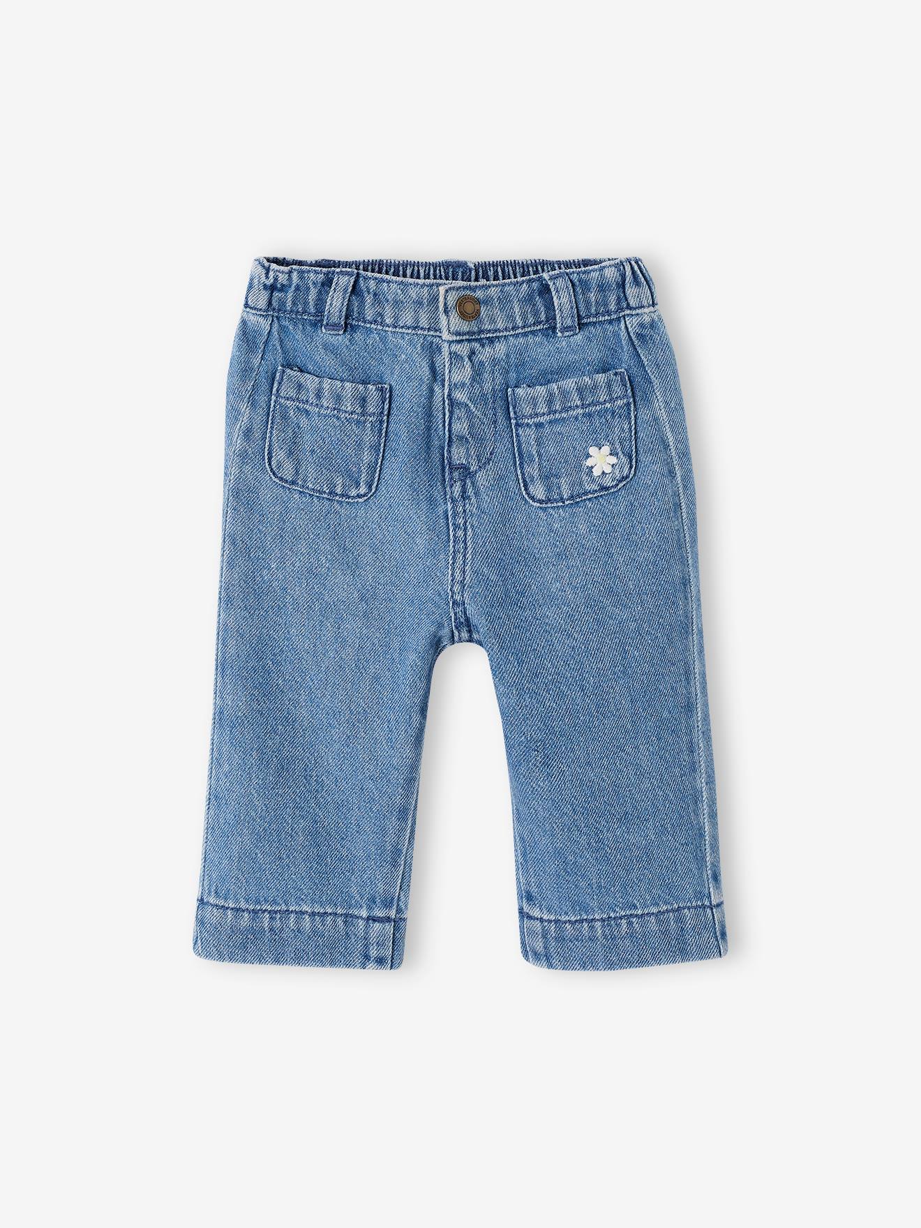 Wide Leg Denim Trousers for Babies stone