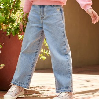 Wide-Leg Jeans, Frayed Hems, for Girls bleached denim