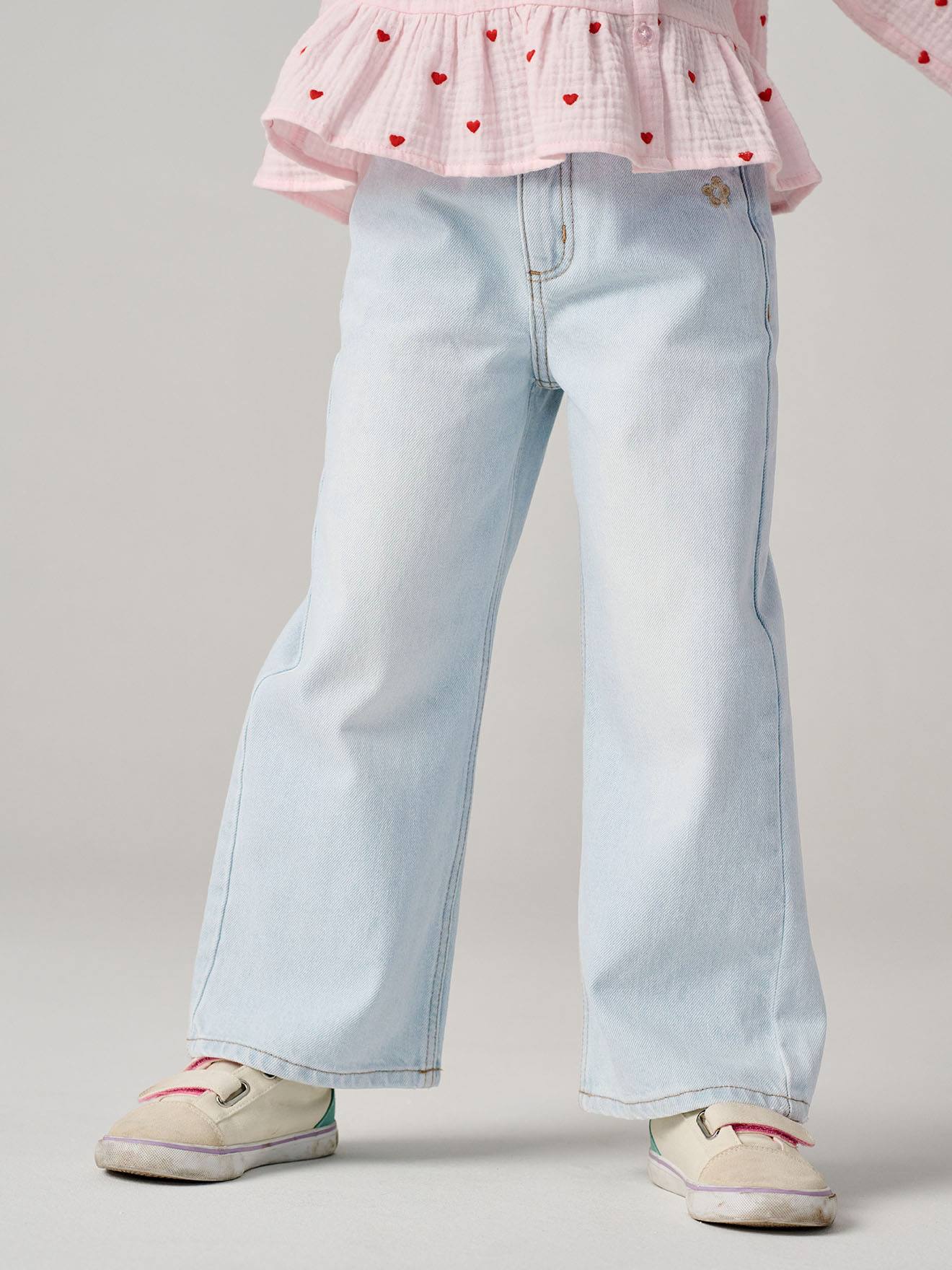 Wide Leg Jeans for Girls bleached denim