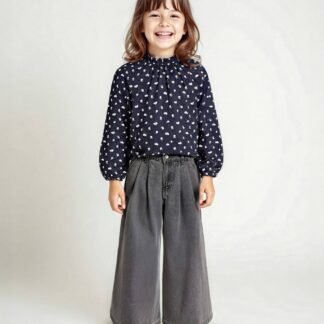Wide-Leg Jeans with Pleats for Girls denim grey
