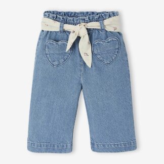 Wide Leg Jeans with Tie Belt, for Babies stone