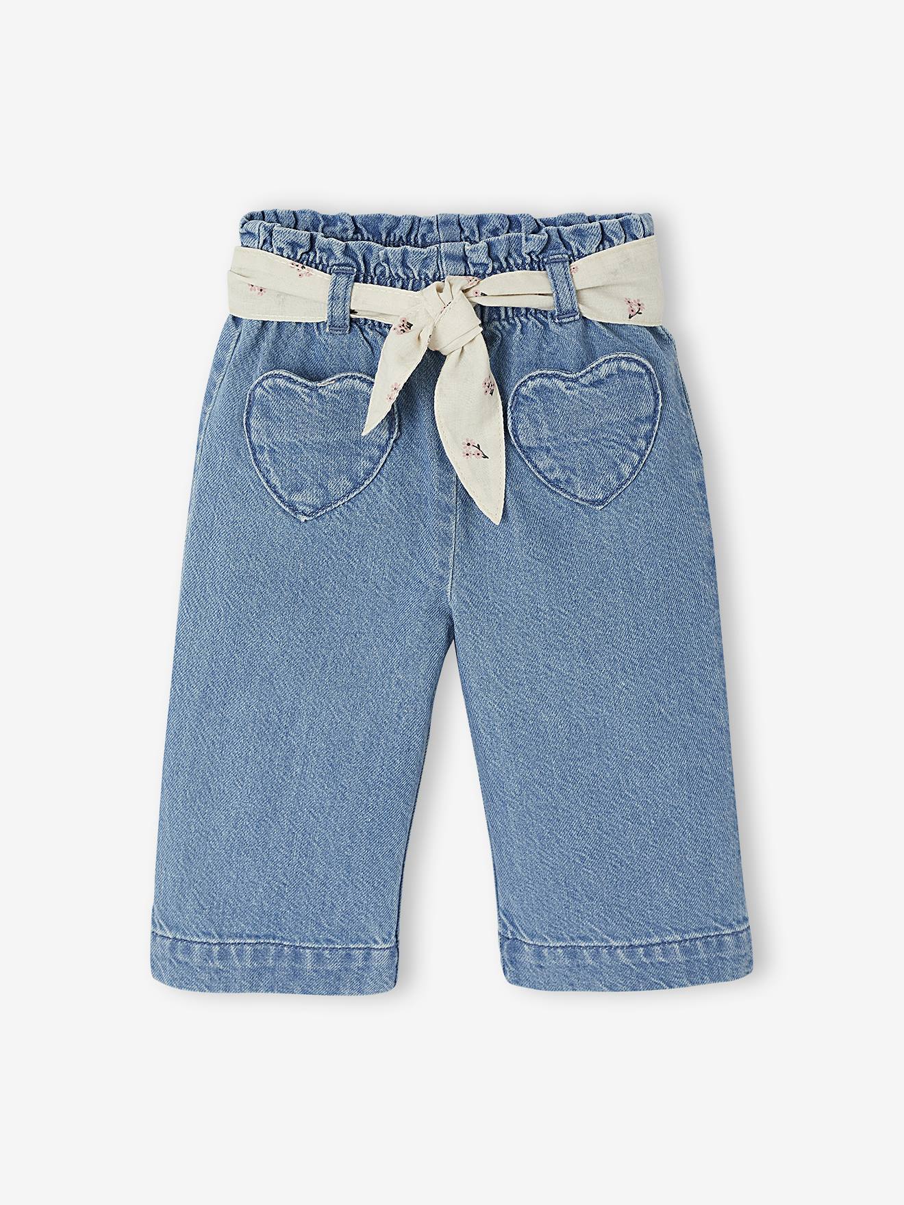 Wide Leg Jeans with Tie Belt, for Babies stone