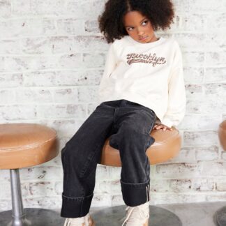 Wide-Leg Jeans with Turn-Ups for Girls black denim
