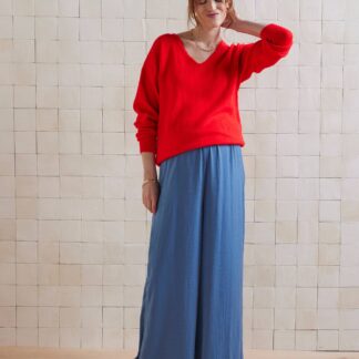Wide-Leg, Loose-Fitting Trousers for Maternity denim blue