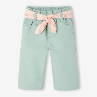 Wide Leg Trousers with Tie Belt for Babies grey blue