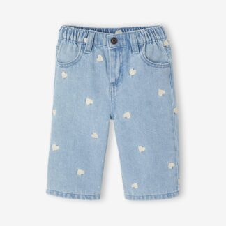 Wide-leg jeans with small embroidered hearts double stone