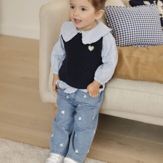 Wide-leg jeans with small embroidered hearts stone