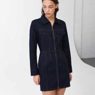Yami Raw Wash Denim Zip Through Dress Raw Indigo
