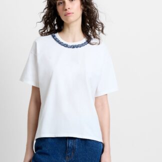 Aliyana Jersey Short Sleeve Chain T-Shirt Linen White