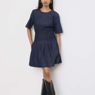 Autograph Denim Pintuck Mini Skater Dress Dark Indigo
