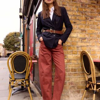 BAUKJEN High Waisted Barrel Leg Jeans Dark Red
