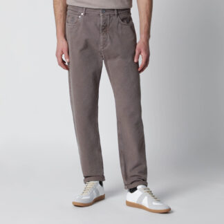 Beige vintage-effect jeans with turn-up hem