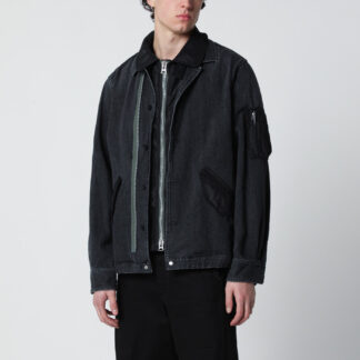 Black denim jacket with nylon inserts