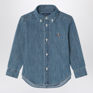Blue denim button-down shirt