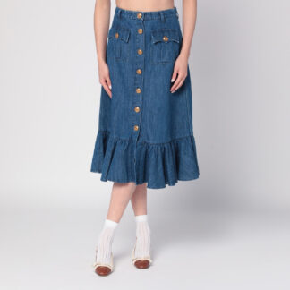 Blue denim midi skirt