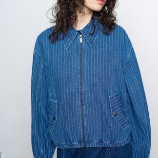 Cherrie Pinstripe Denim Bomber Jacket Medium Wash